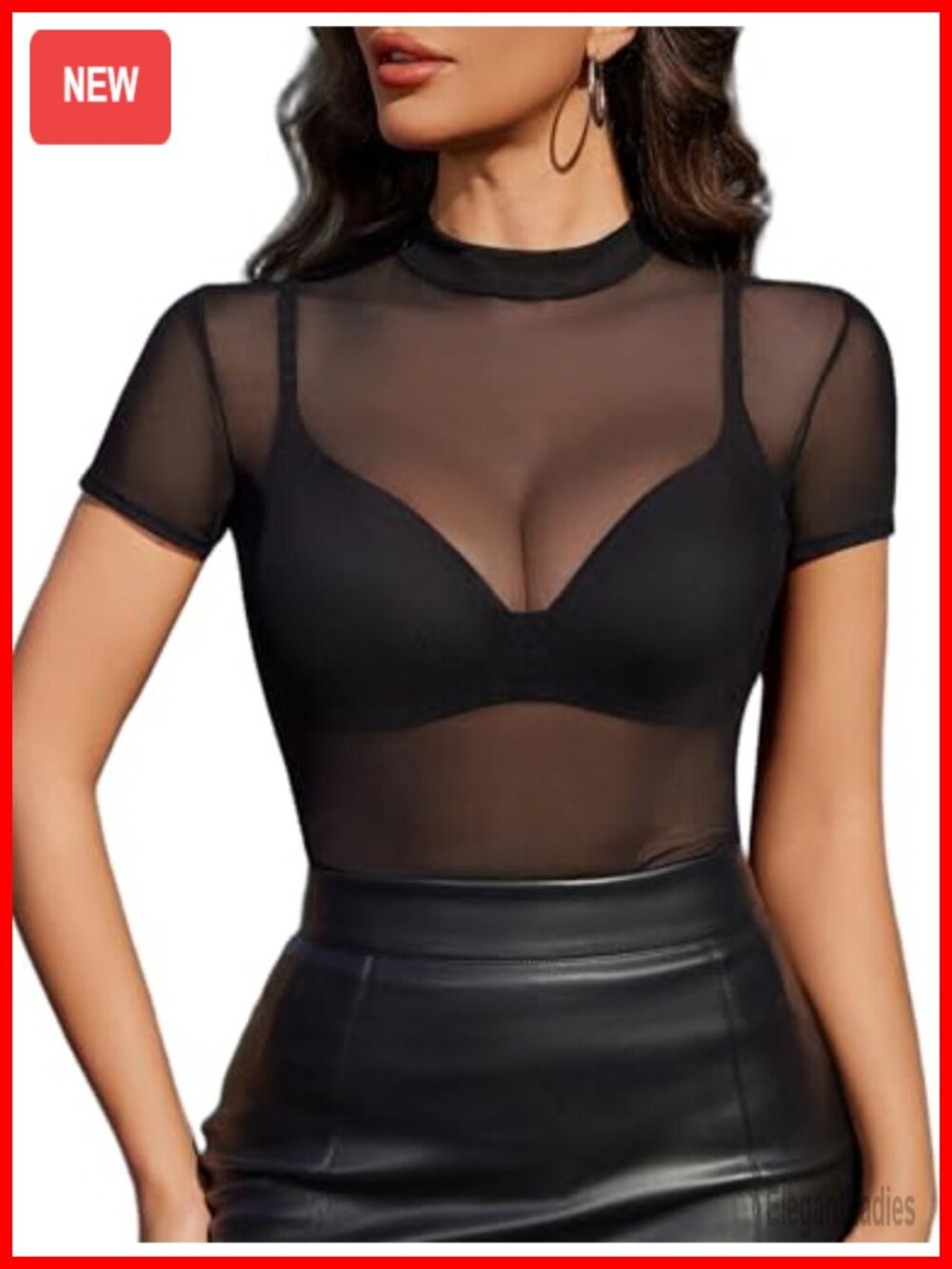 Mesh Top Short Sleeve See Through Sheer Blouse Clubwear Going Out